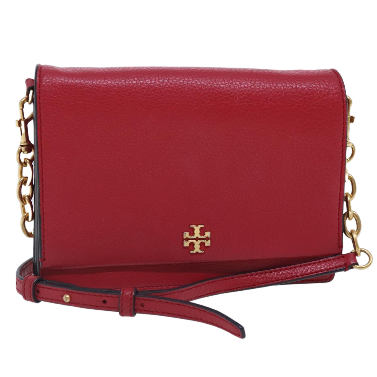 TORY BURCH Shoulder Bag Leather Red Gold Auth am7061