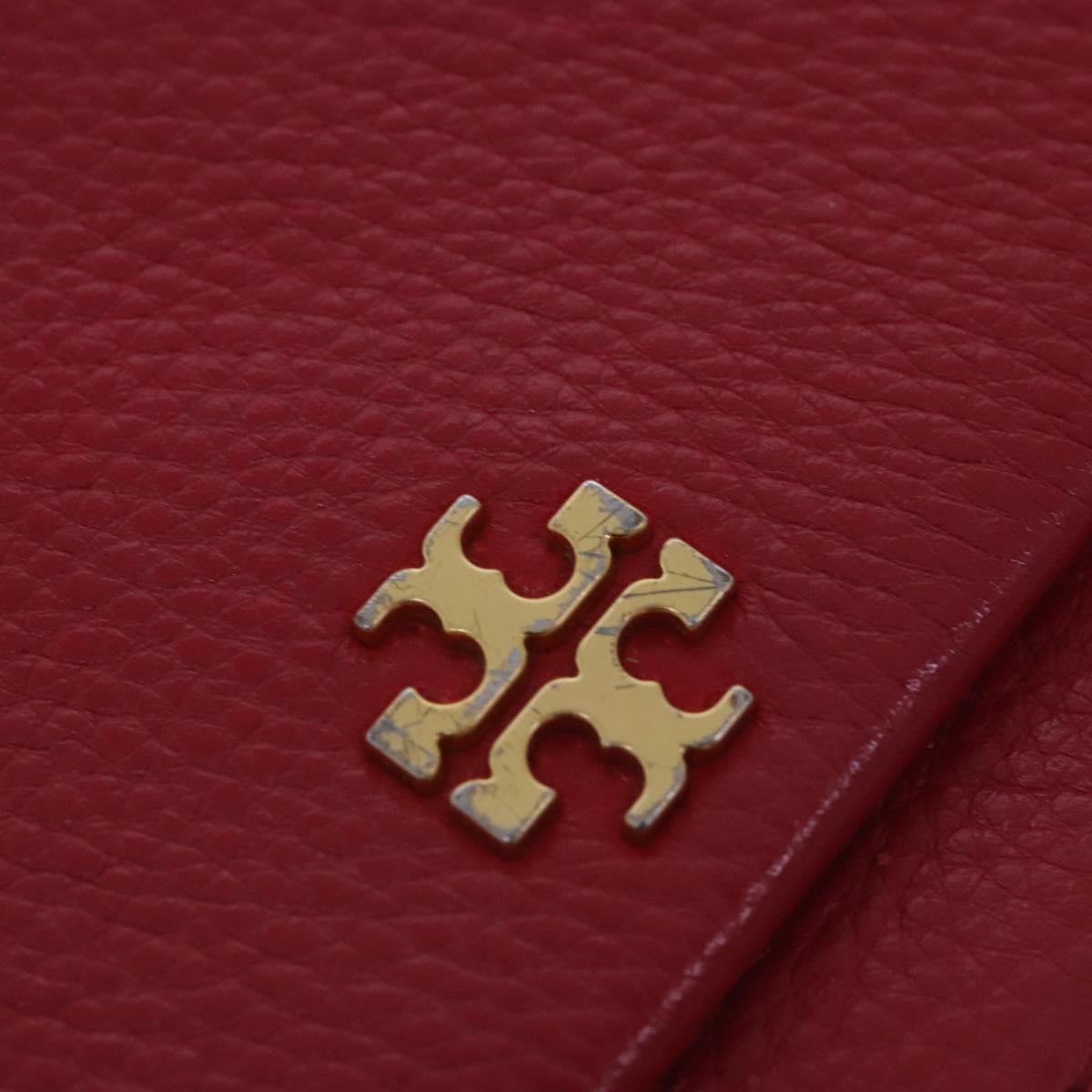 TORY BURCH Shoulder Bag Leather Red Gold Auth am7061