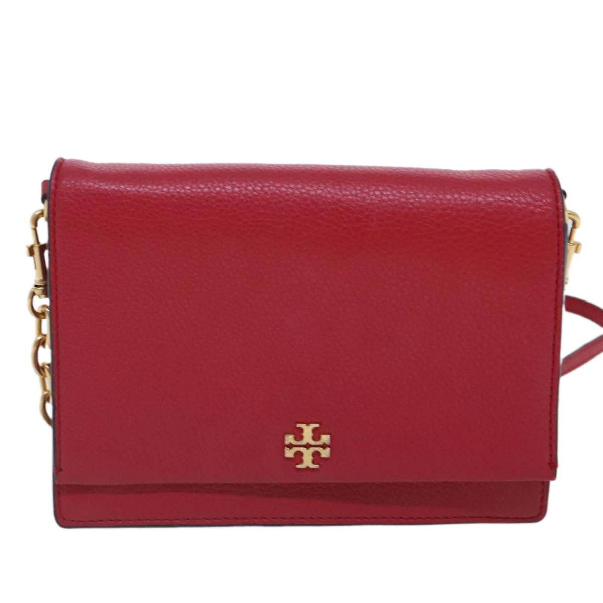 TORY BURCH Shoulder Bag Leather Red Gold Auth am7061