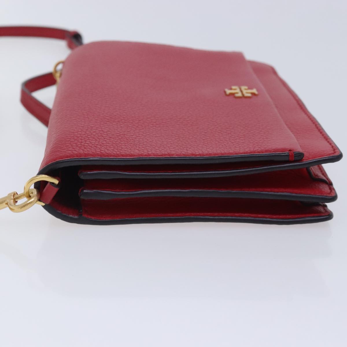 TORY BURCH Shoulder Bag Leather Red Gold Auth am7061