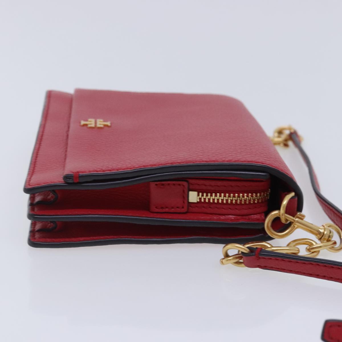 TORY BURCH Shoulder Bag Leather Red Gold Auth am7061