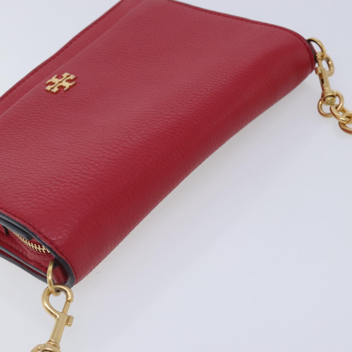 TORY BURCH Shoulder Bag Leather Red Gold Auth am7061