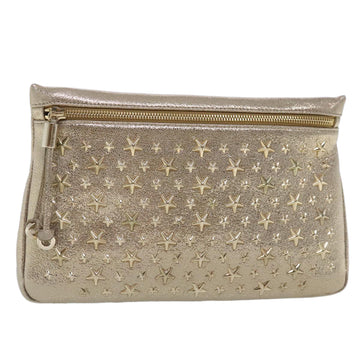 Jimmy Choo Star Studs Clutch Bag Leather Gold Tone Auth am7064