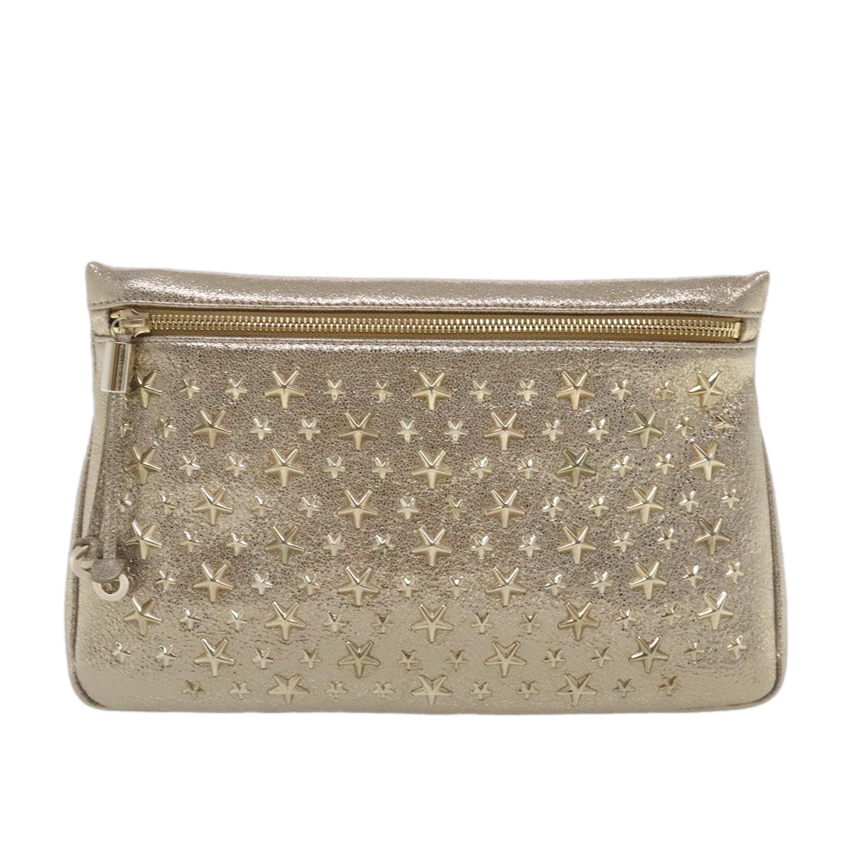 Jimmy Choo Star Studs Clutch Bag Leather Gold Tone Auth am7064