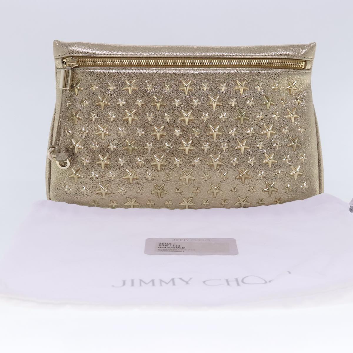 Jimmy Choo Star Studs Clutch Bag Leather Gold Tone Auth am7064