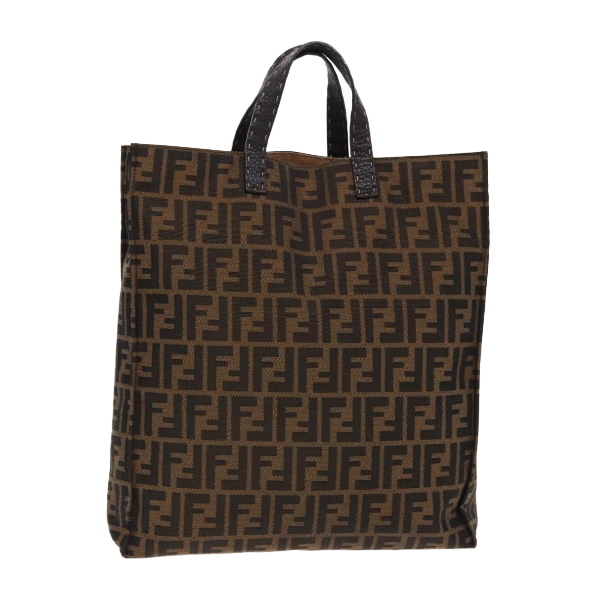 FENDI Zucca Canvas Tote Bag Brown Black Auth am7065