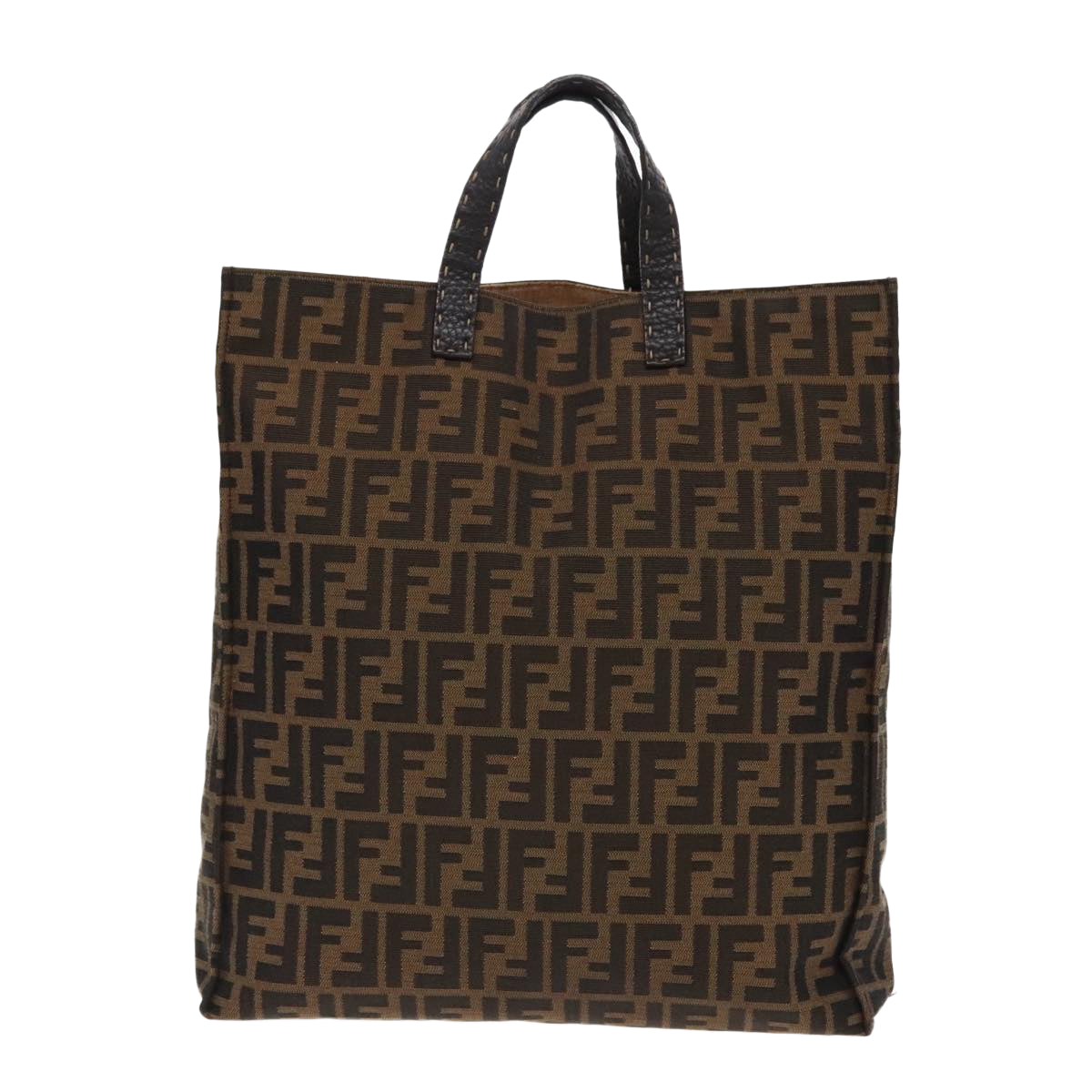 FENDI Zucca Canvas Tote Bag Brown Black Auth am7065