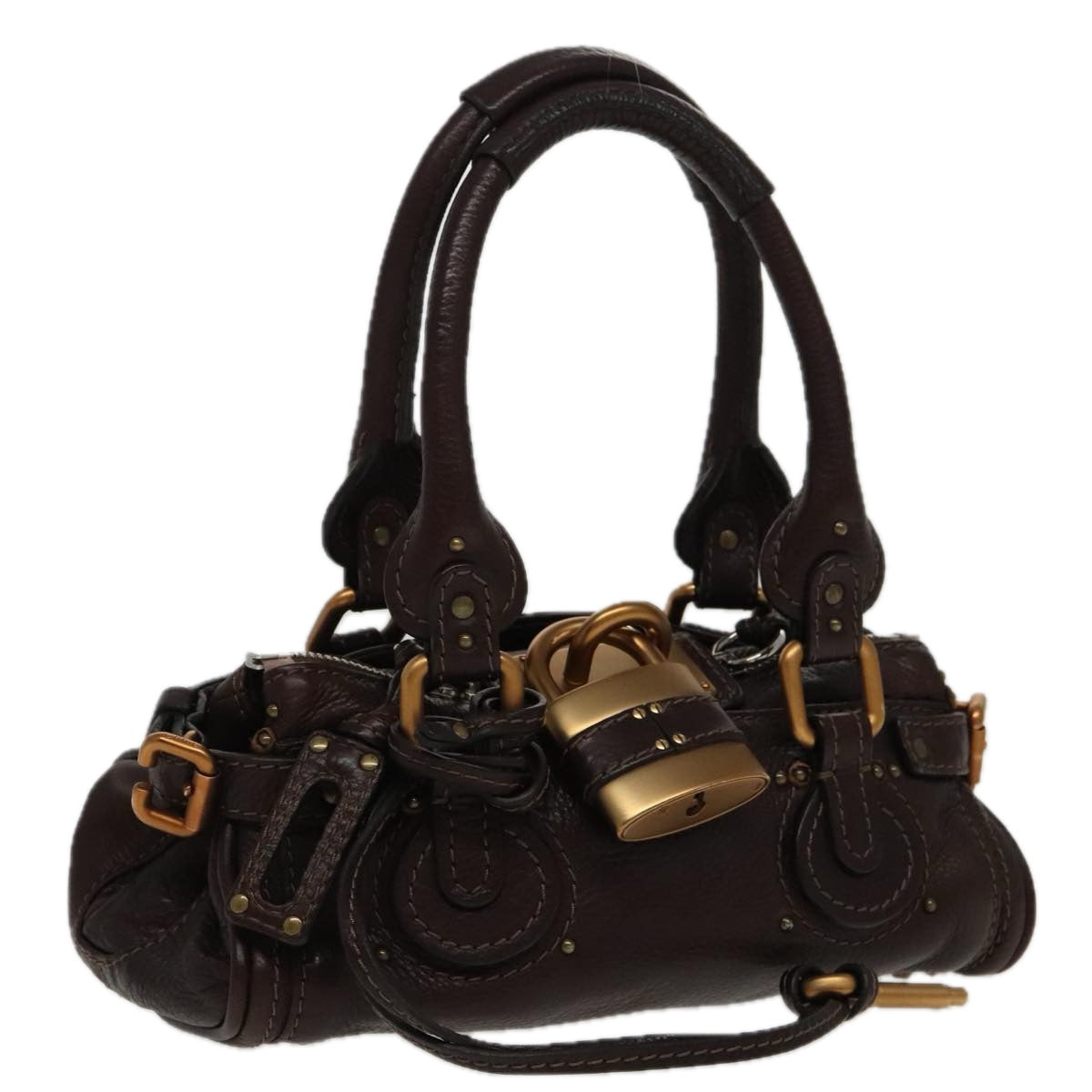 Chloe Paddington Mini Hand Bag Leather Brown Gold Auth am7072