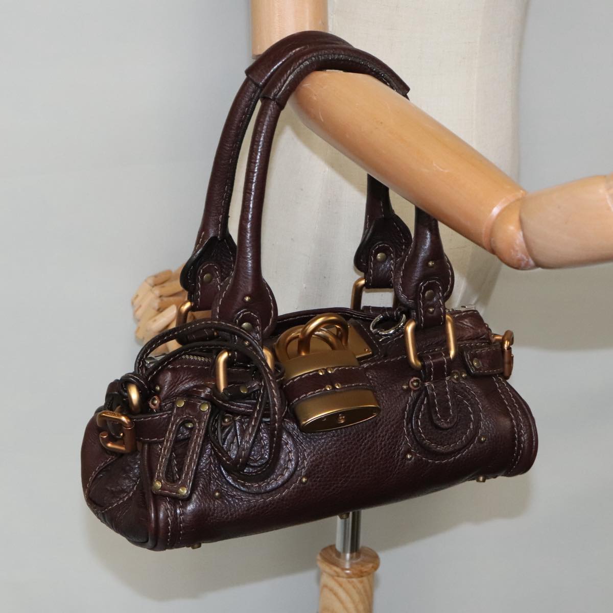 Chloe Paddington Mini Hand Bag Leather Brown Gold Auth am7072