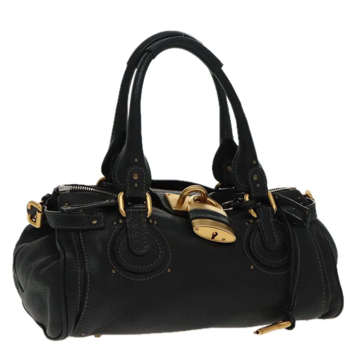 Chloe Paddington Hand Bag Leather Black Gold Auth am7073