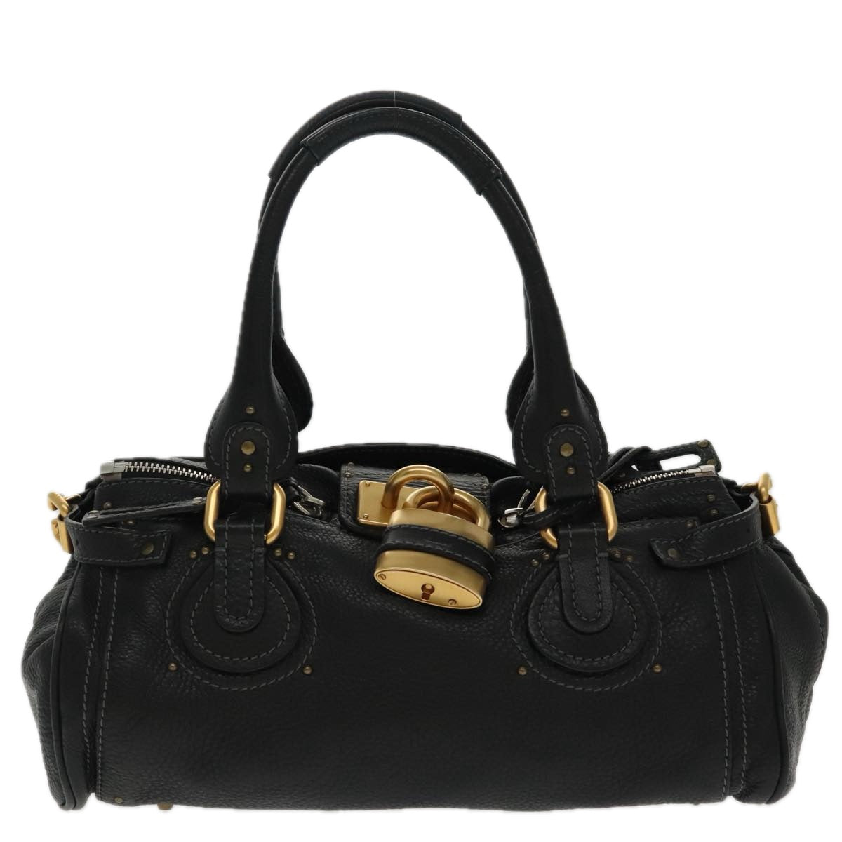 Chloe Paddington Hand Bag Leather Black Gold Auth am7073 - 0