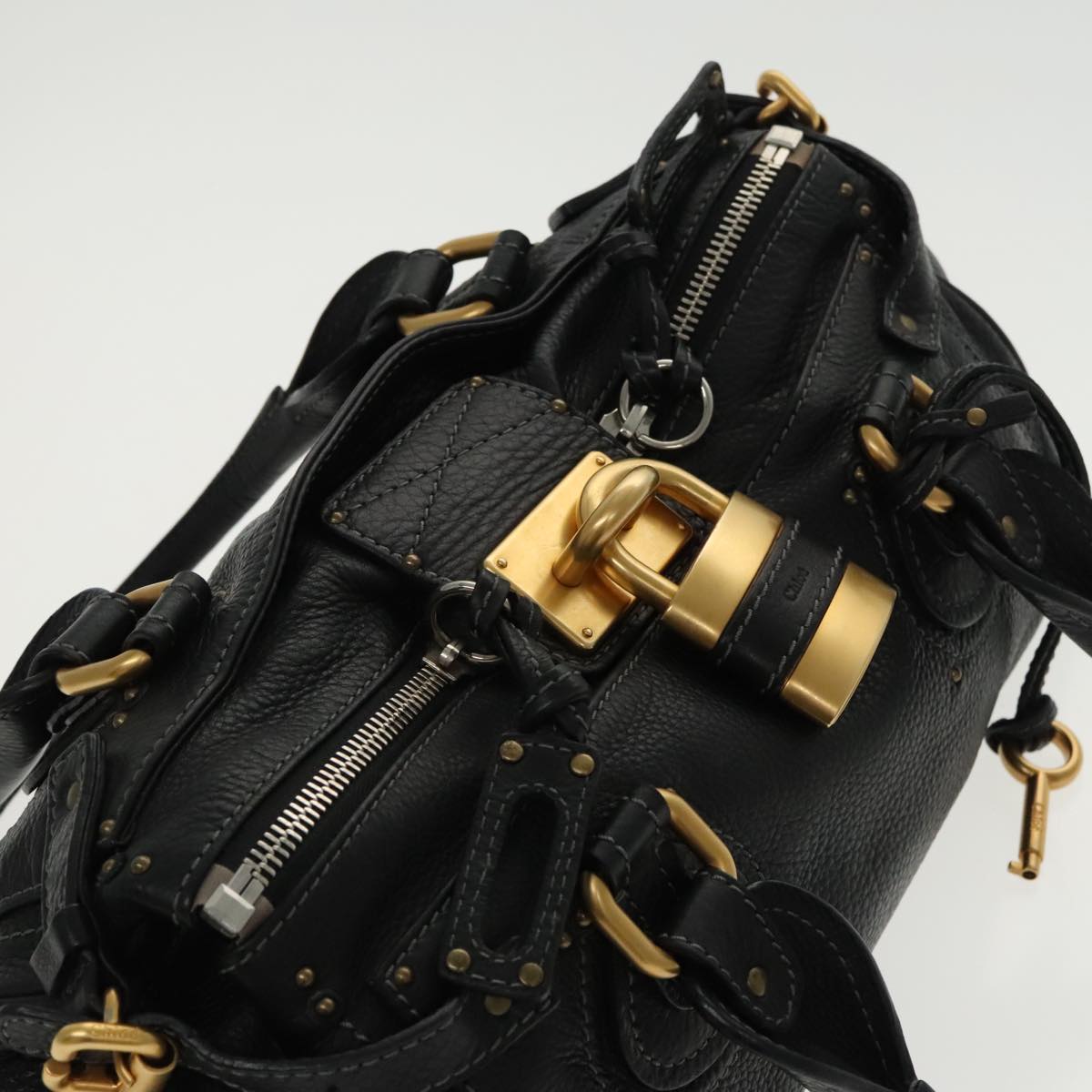 Chloe Paddington Hand Bag Leather Black Gold Auth am7073