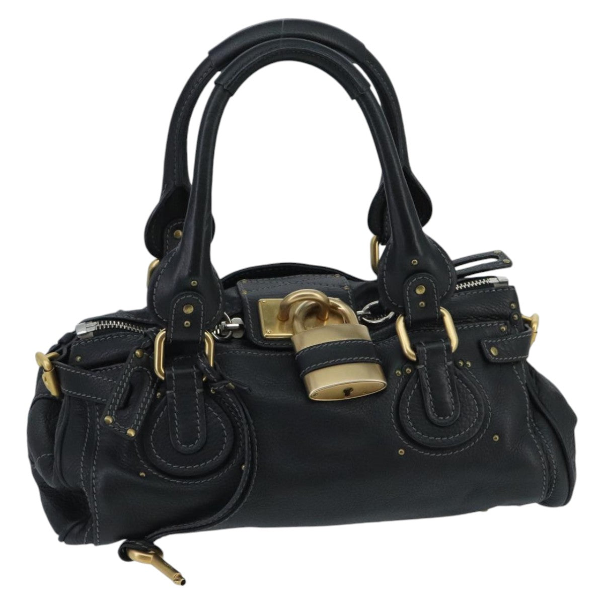 Chloe Paddington Hand Bag Leather Black Gold Auth am7074