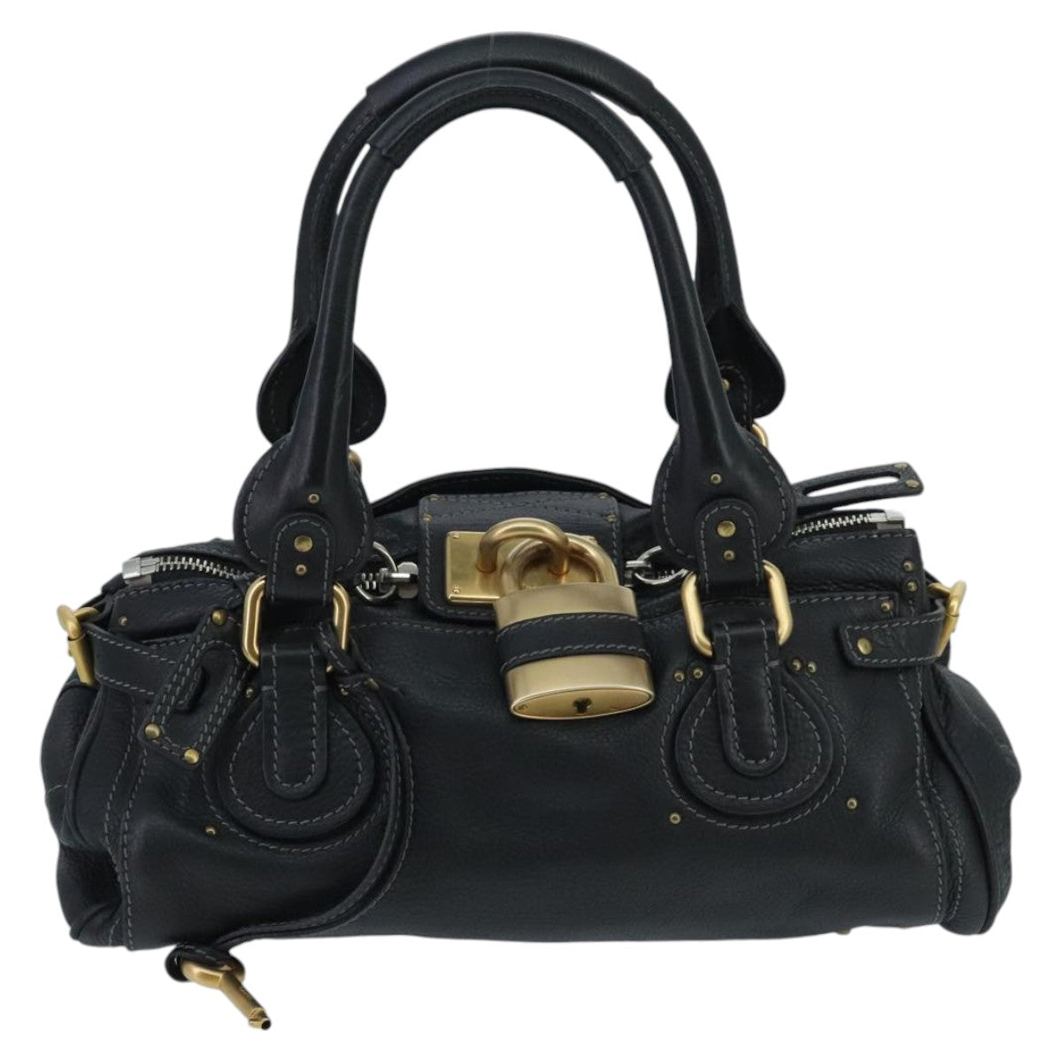 Chloe Paddington Hand Bag Leather Black Gold Auth am7074