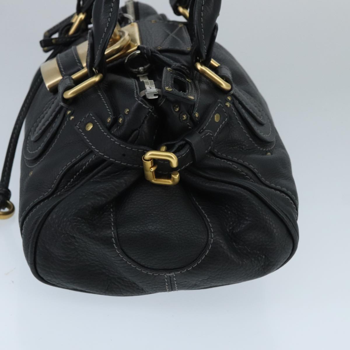 Chloe Paddington Hand Bag Leather Black Gold Auth am7074