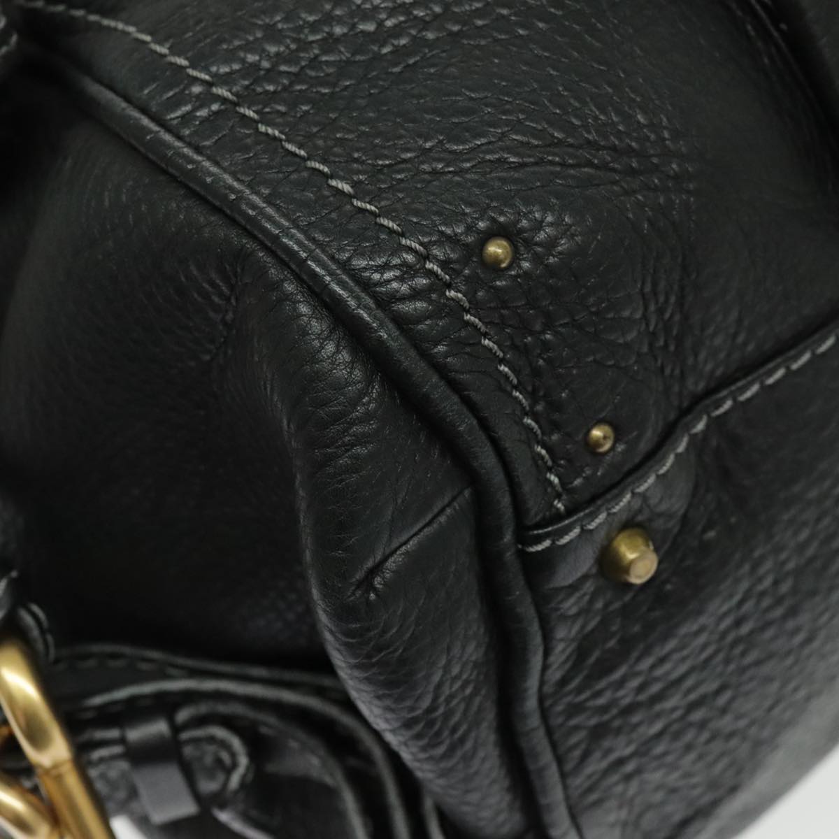 Chloe Paddington Shoulder Bag Leather Black Gold Auth am7075