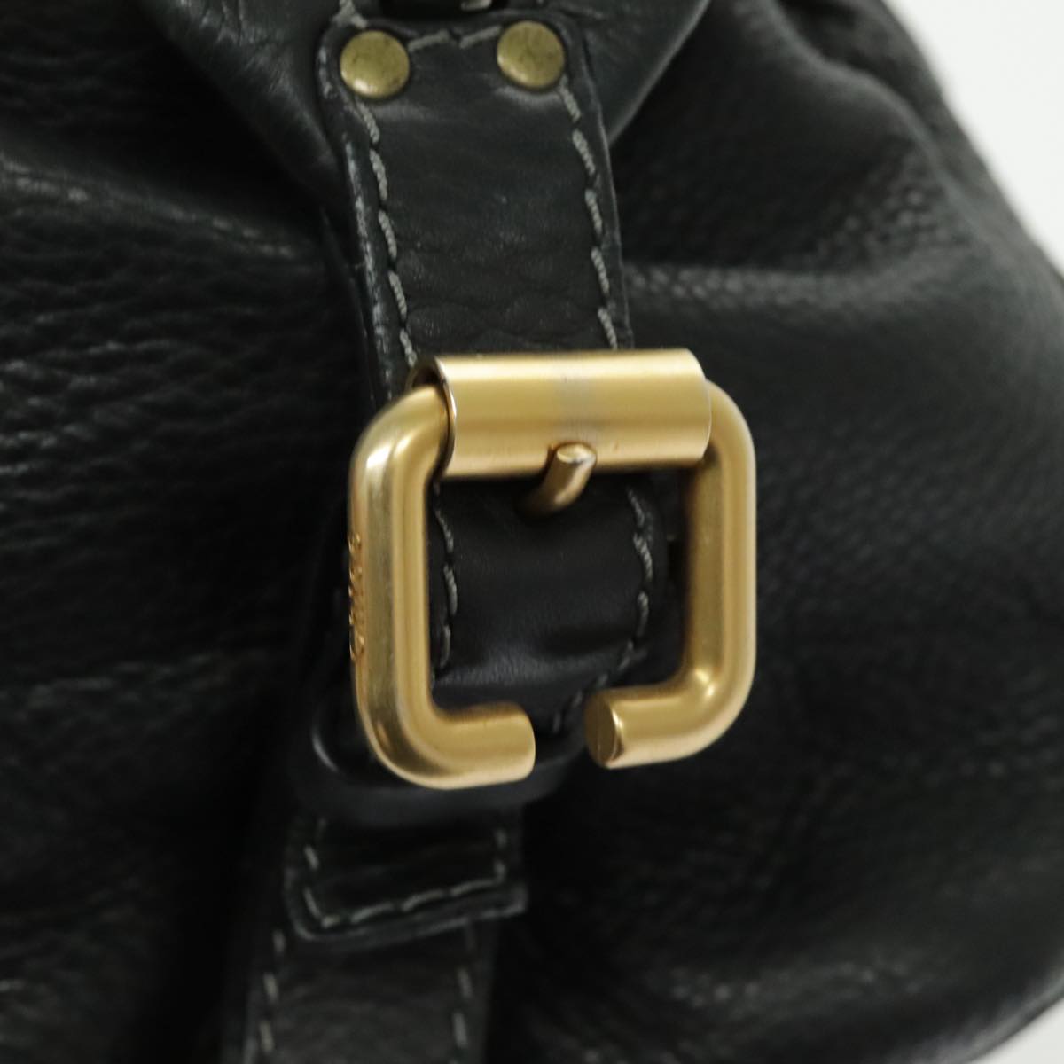 Chloe Paddington Shoulder Bag Leather Black Gold Auth am7075