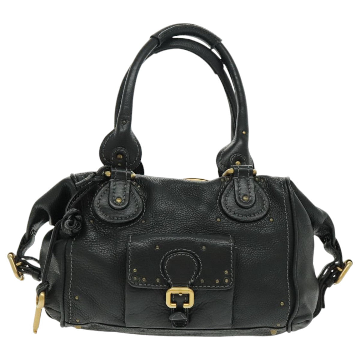 Chloe Paddington Shoulder Bag Leather Black Gold Auth am7075 - 0