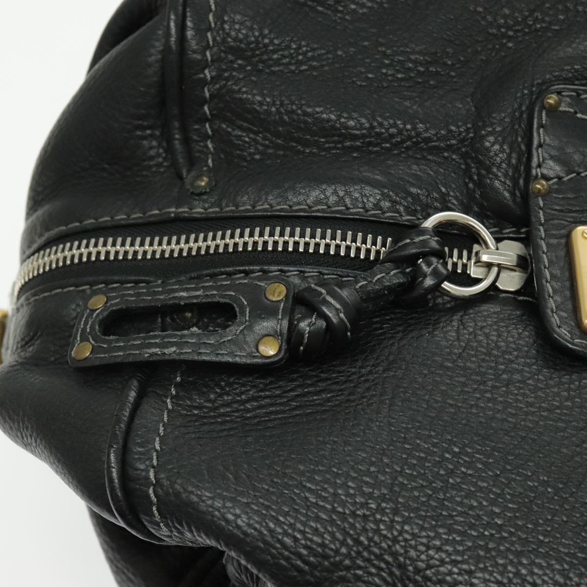 Chloe Paddington Shoulder Bag Leather Black Gold Auth am7075