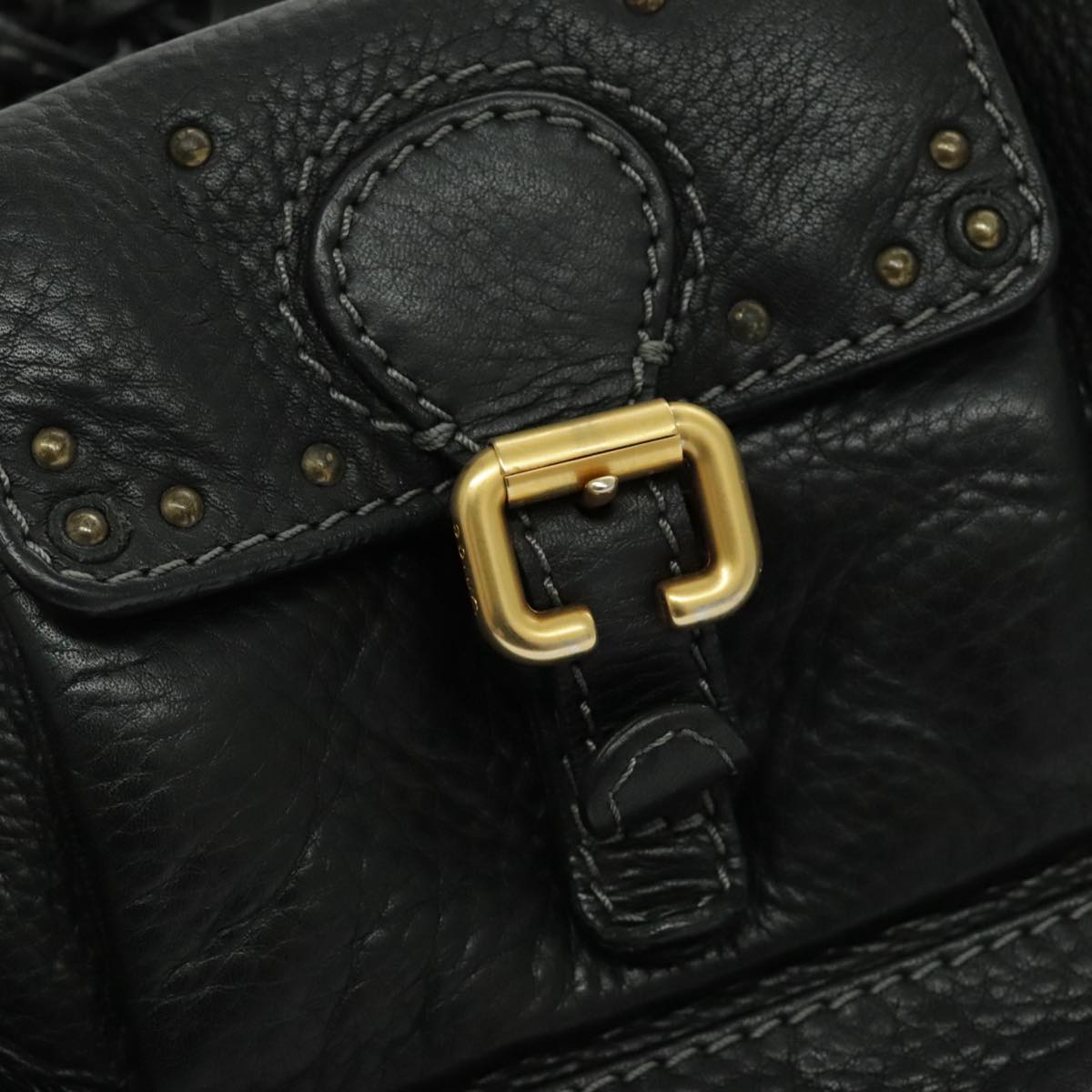 Chloe Paddington Shoulder Bag Leather Black Gold Auth am7075