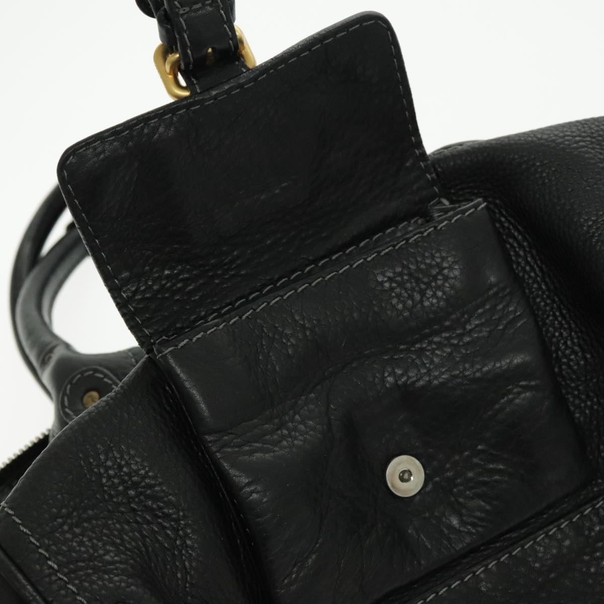 Chloe Paddington Shoulder Bag Leather Black Gold Auth am7075