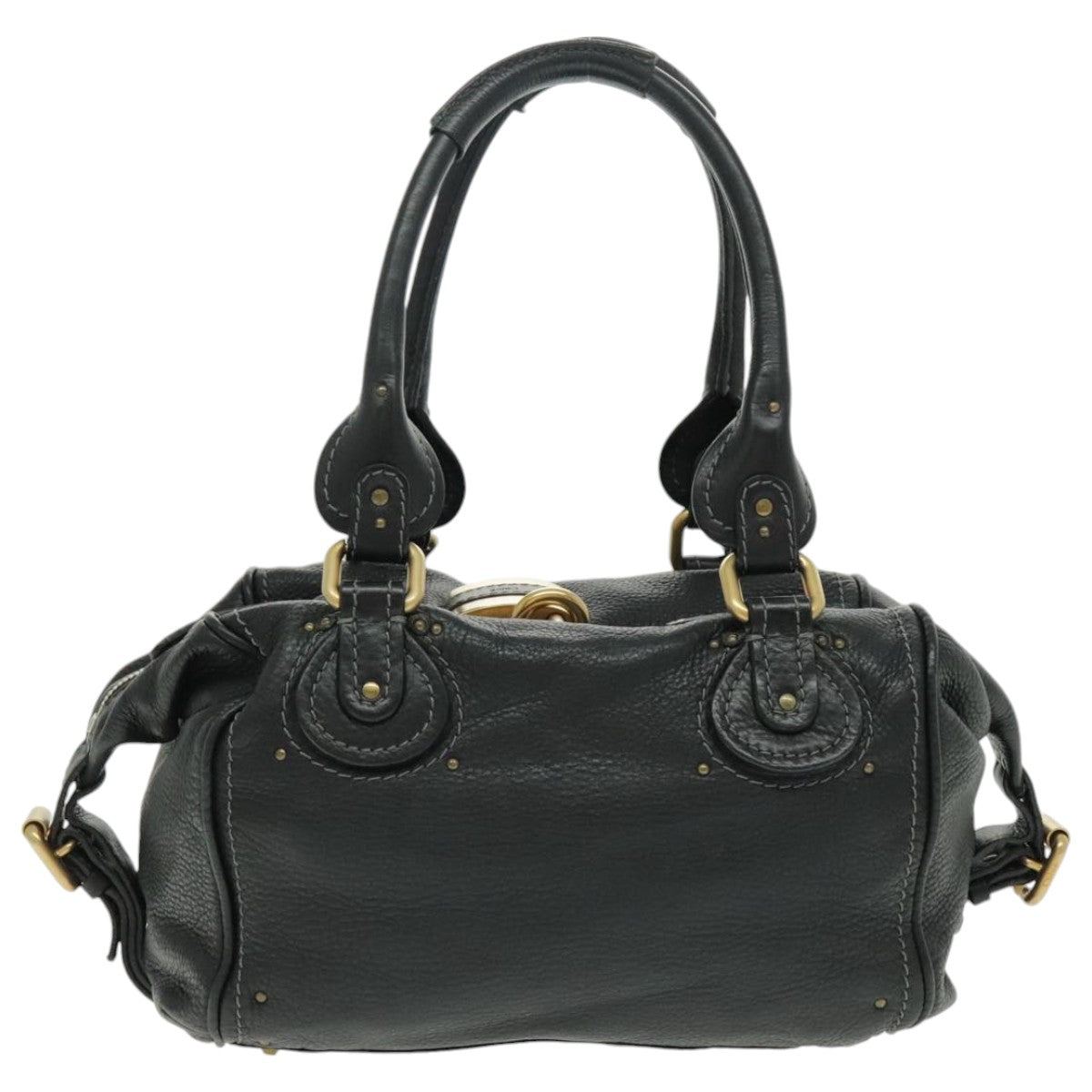 Chloe Paddington Shoulder Bag Leather Black Gold Auth am7075