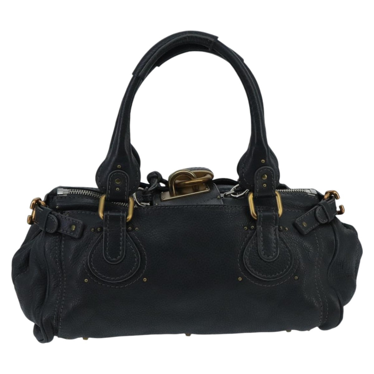 Chloe Paddington Hand Bag Leather Black Gold Silver Auth am7076 - 0