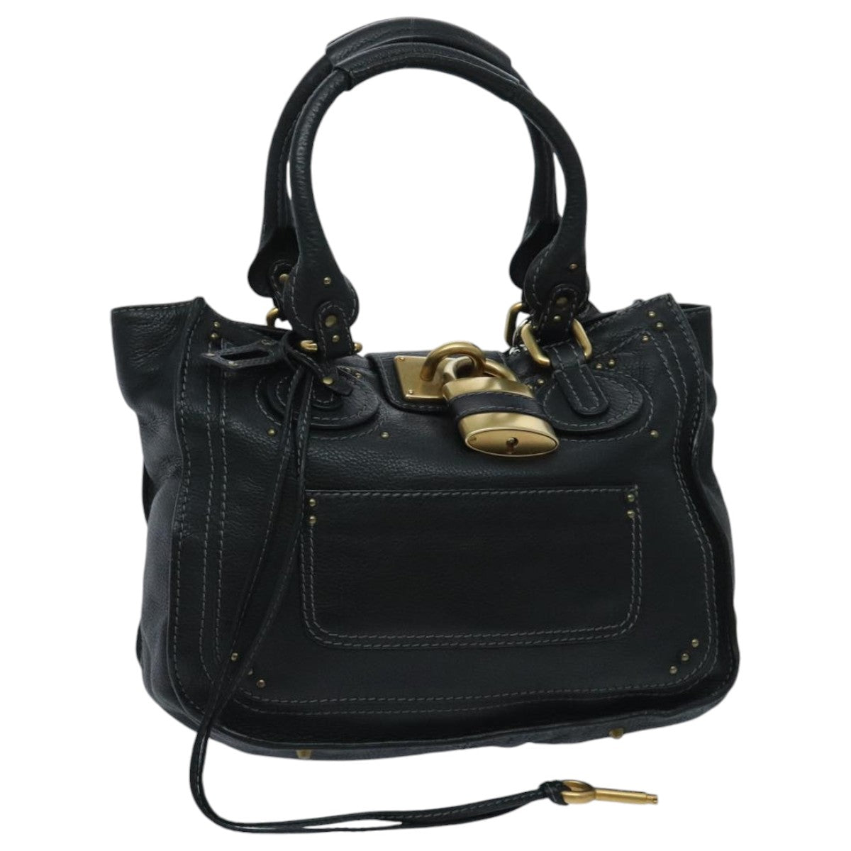 Chloe Paddington Hand Bag Leather Black Gold Silver Auth am7077