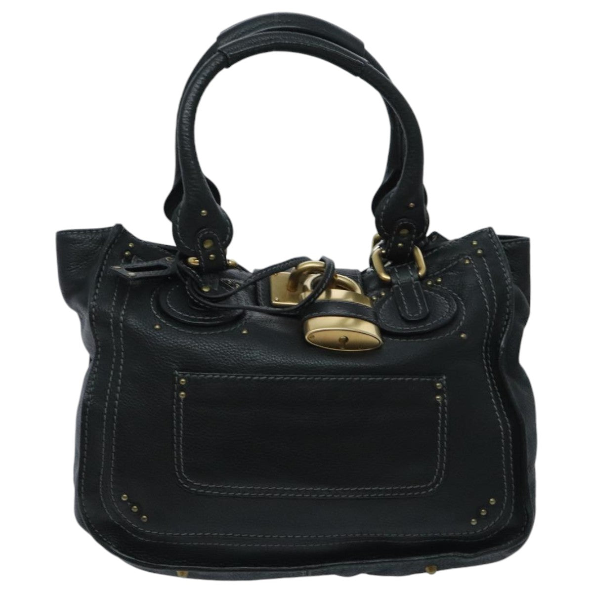 Chloe Paddington Hand Bag Leather Black Gold Silver Auth am7077