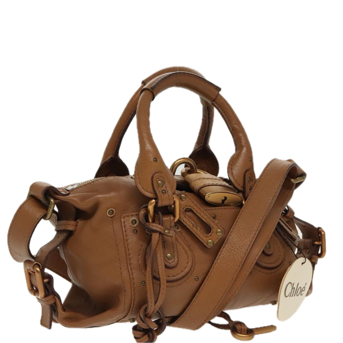 Chloe Paddington Hand Bag Leather 2way Brown Gold Silver Auth am7080