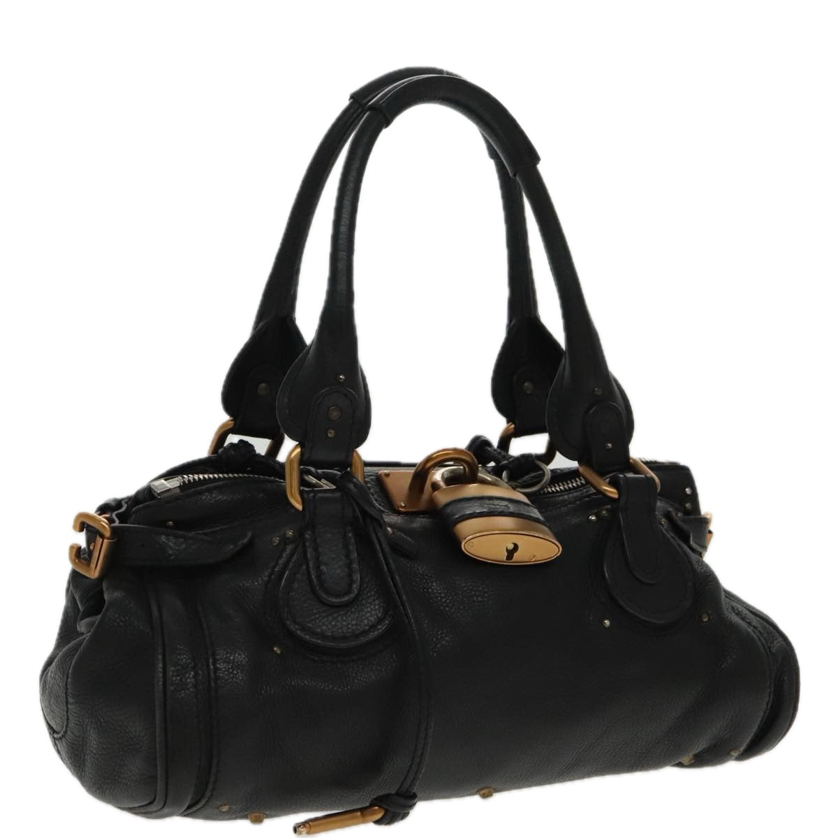 Chloe Paddington Hand Bag Leather Black Gold Auth am7083