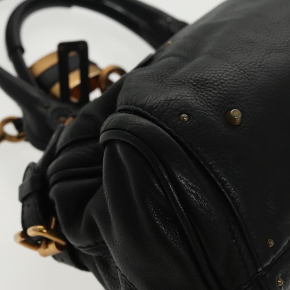 Chloe Paddington Hand Bag Leather Black Gold Auth am7083