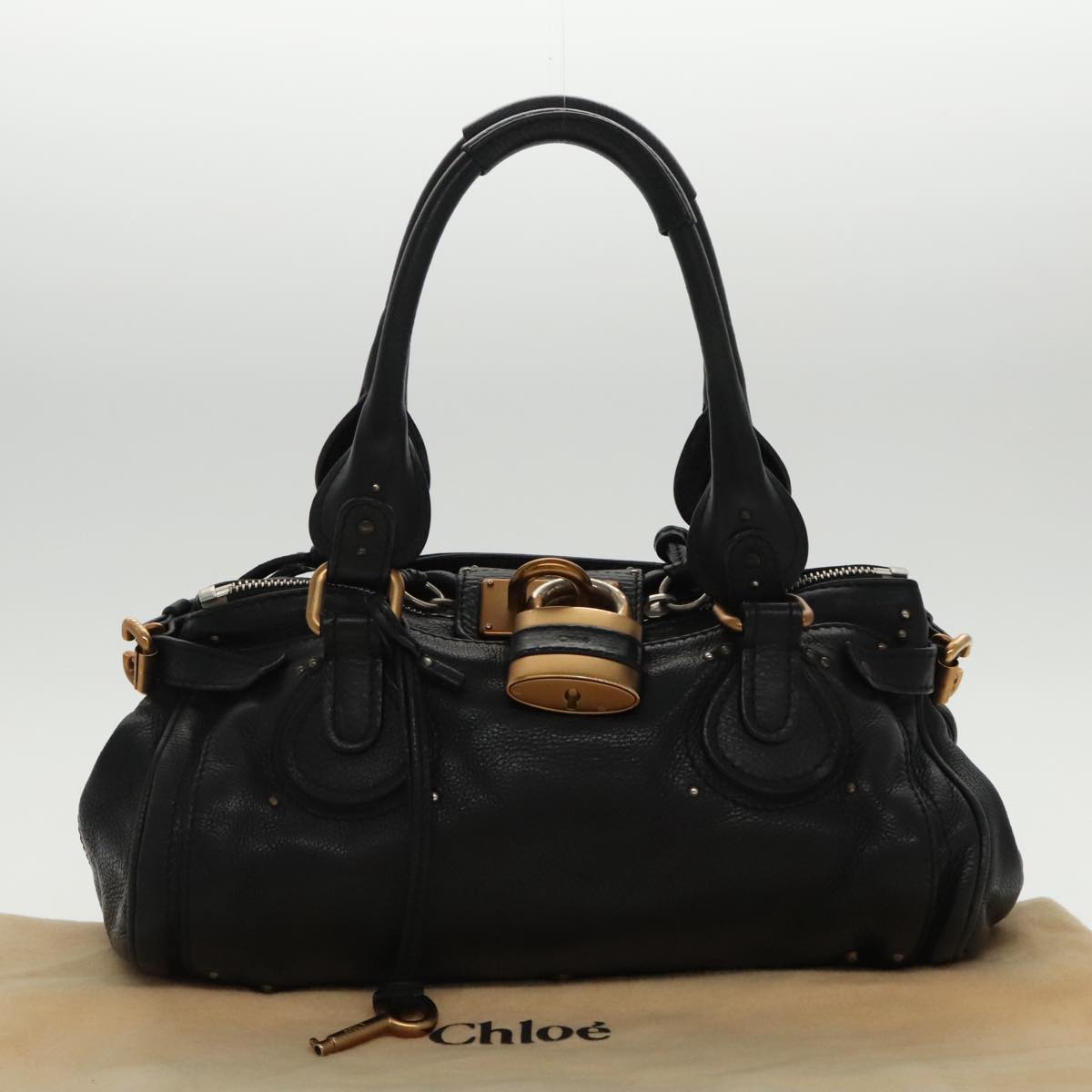 Chloe Paddington Hand Bag Leather Black Gold Auth am7083