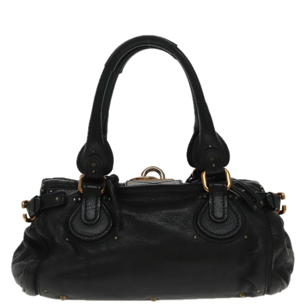 Chloe Paddington Hand Bag Leather Black Gold Auth am7083