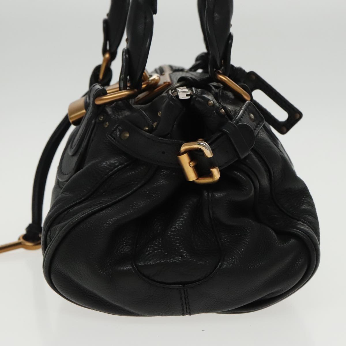 Chloe Paddington Hand Bag Leather Black Gold Auth am7083