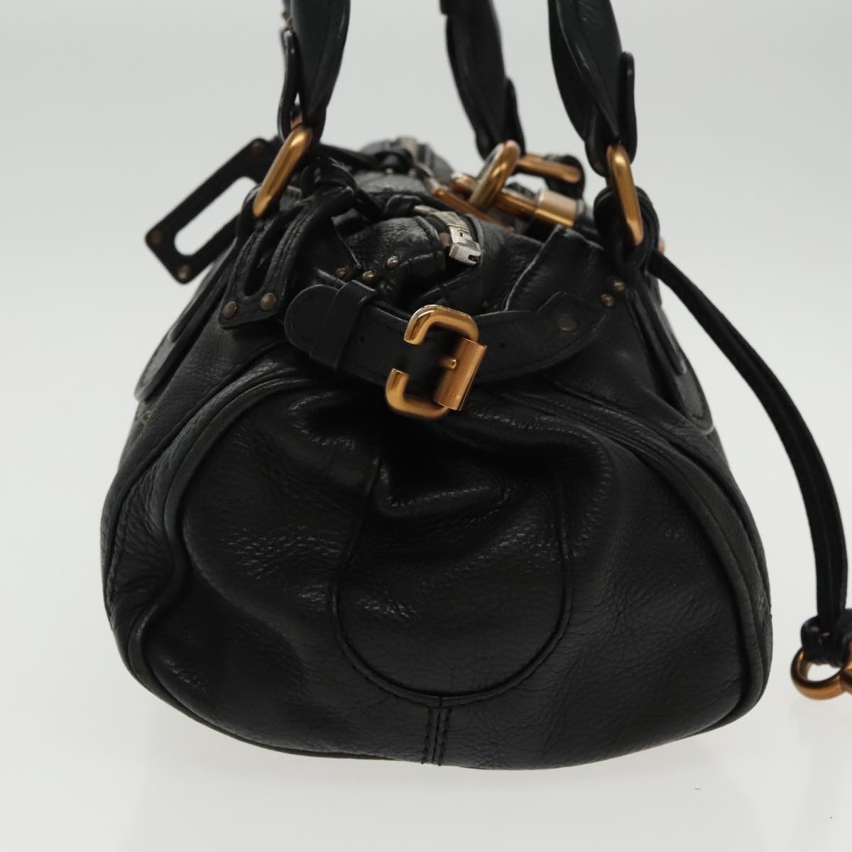 Chloe Paddington Hand Bag Leather Black Gold Auth am7083