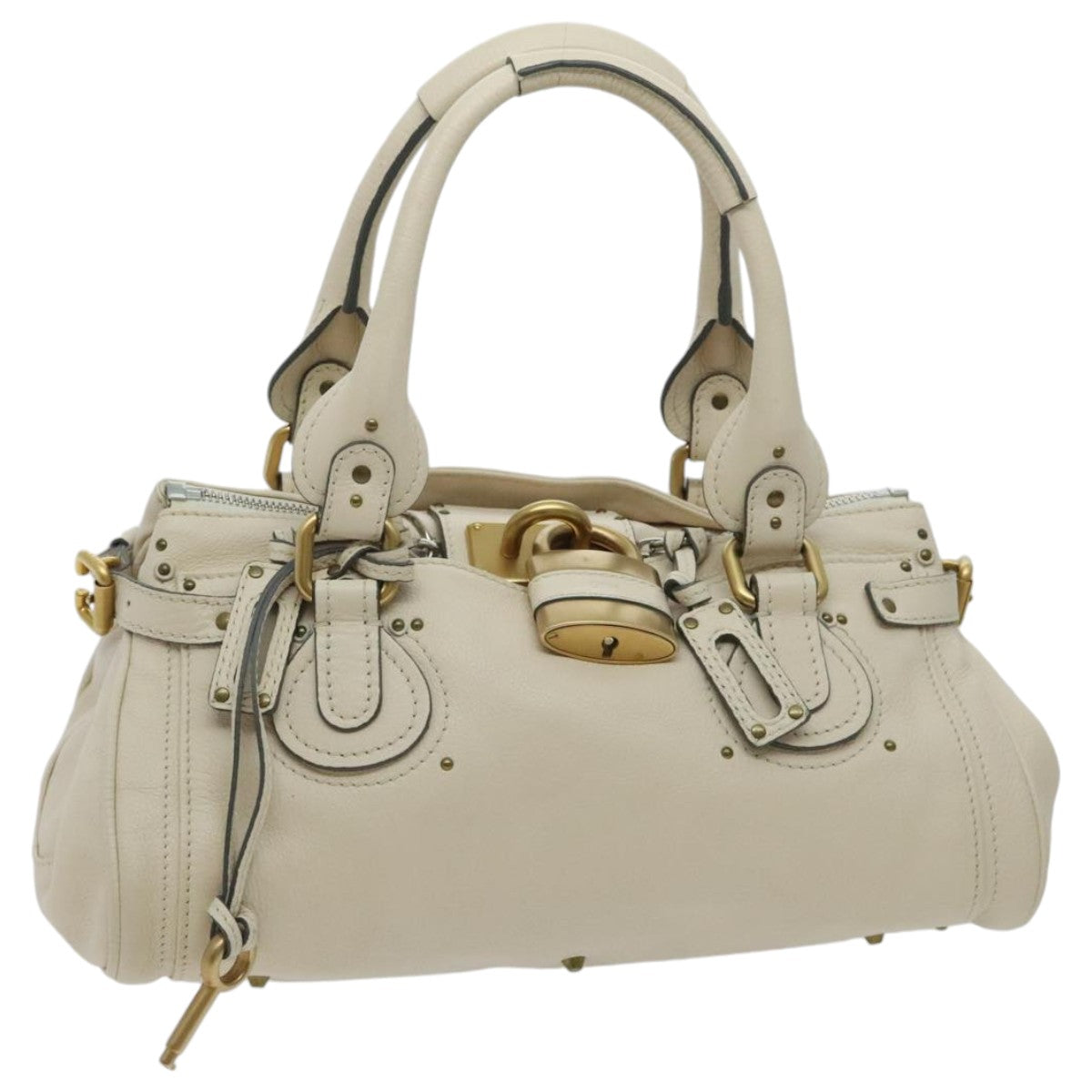 Chloe Paddington Hand Bag Leather Beige Gold Auth am7084