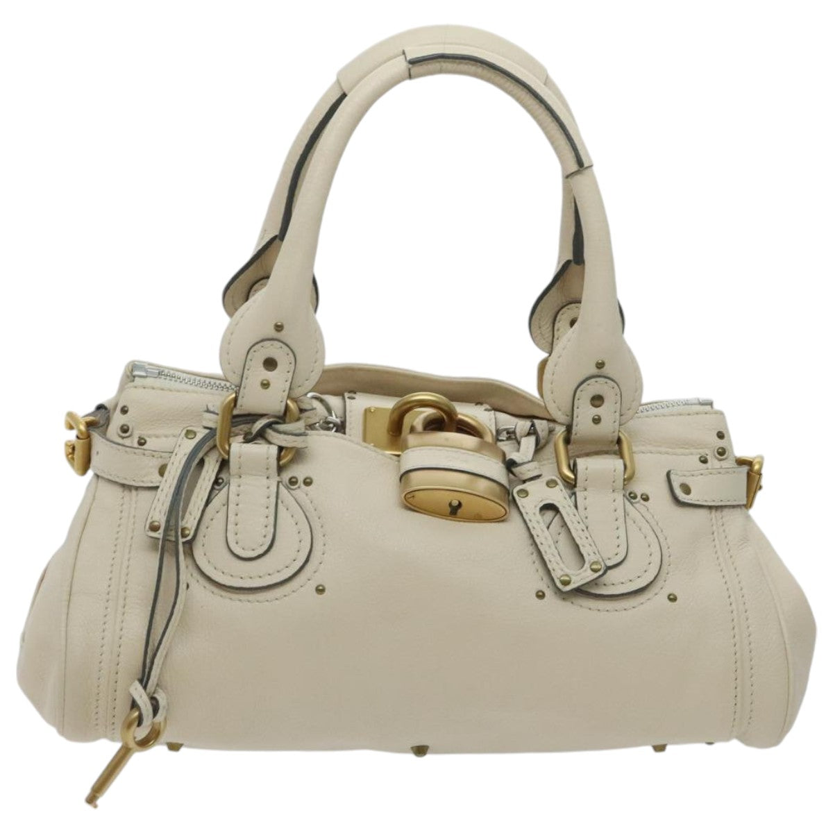 Chloe Paddington Hand Bag Leather Beige Gold Auth am7084