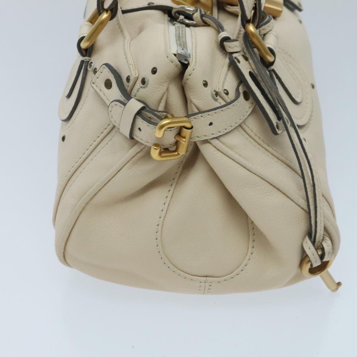 Chloe Paddington Hand Bag Leather Beige Gold Auth am7084