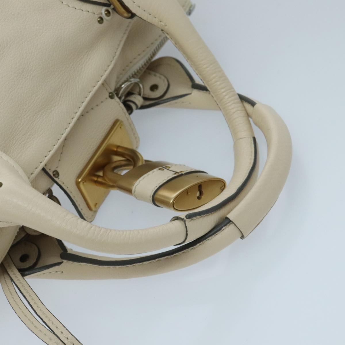 Chloe Paddington Hand Bag Leather Beige Gold Auth am7084