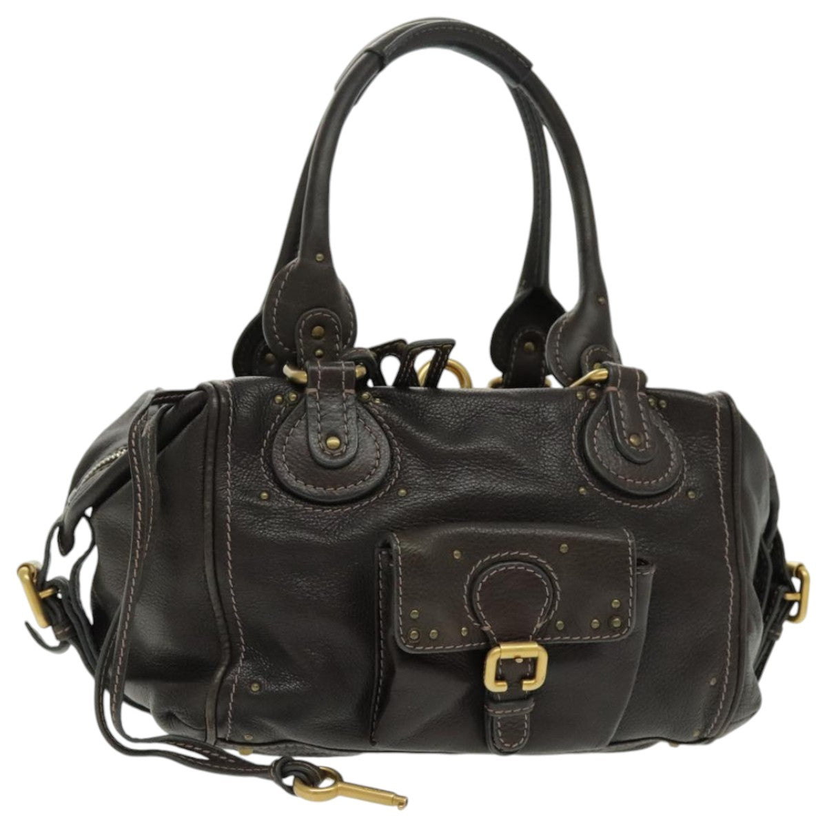 Chloe Paddington Shoulder Bag Leather Brown Gold Auth am7085