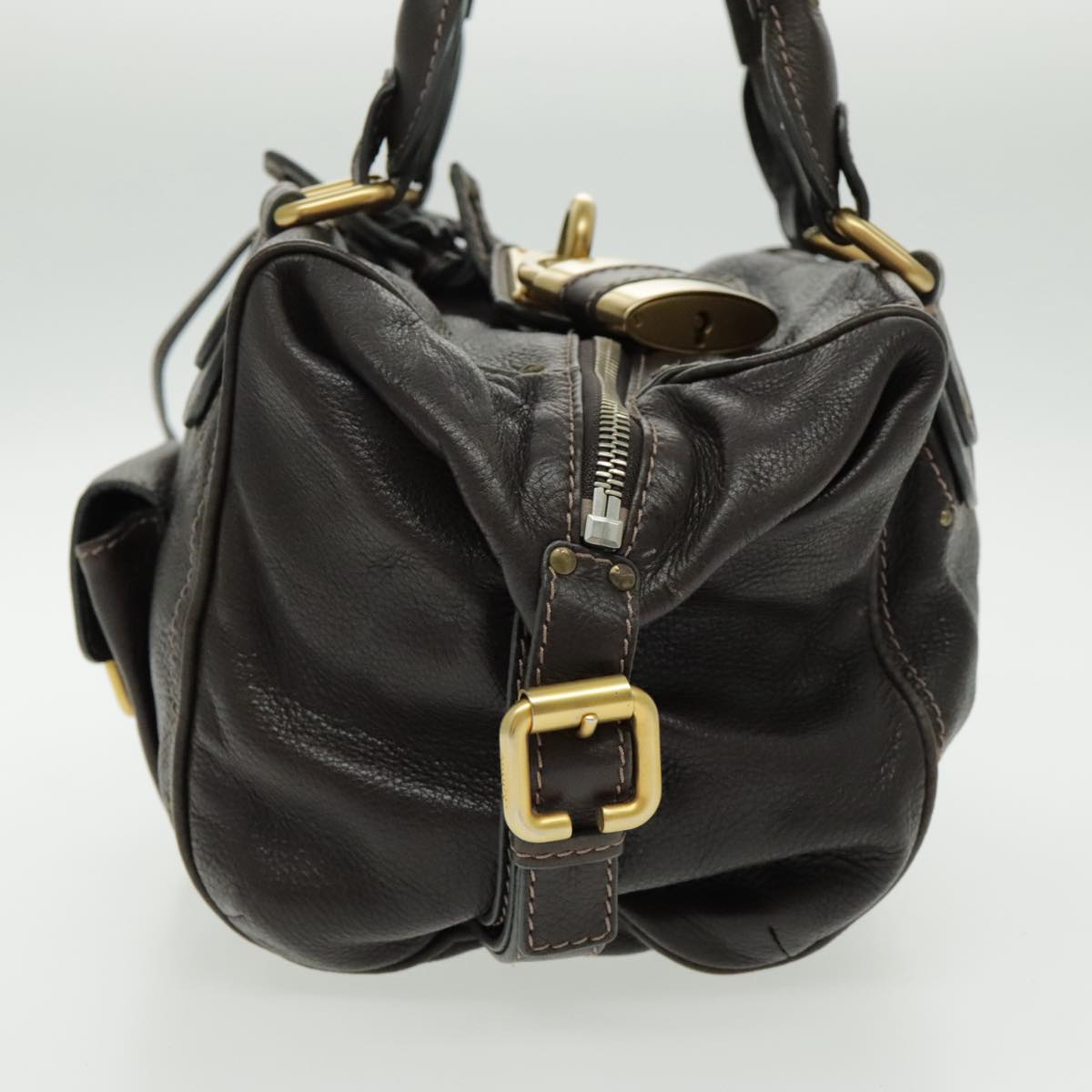 Chloe Paddington Shoulder Bag Leather Brown Gold Auth am7085