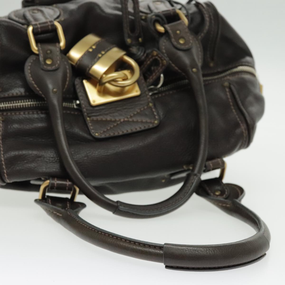 Chloe Paddington Shoulder Bag Leather Brown Gold Auth am7085