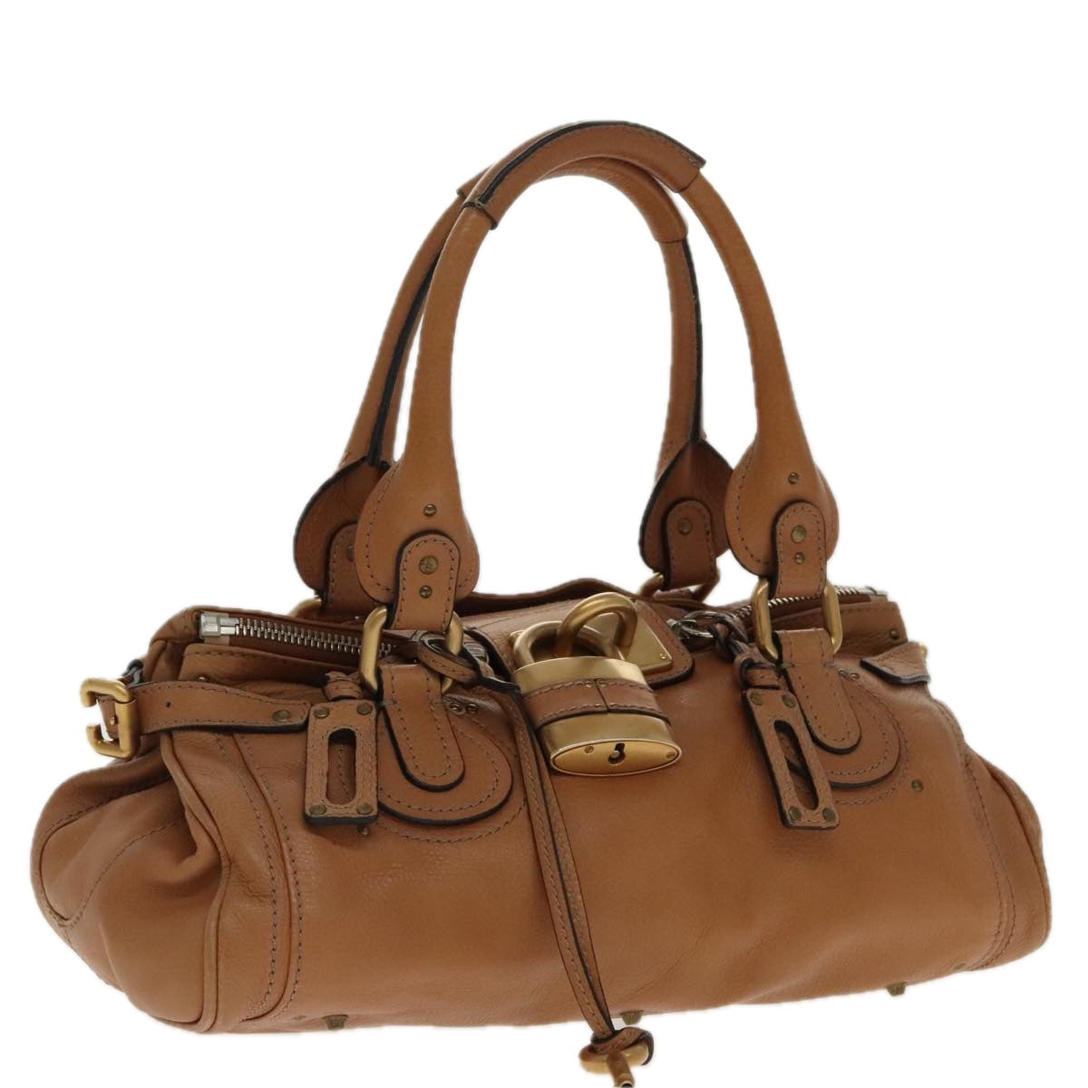 Chloe Paddington Hand Bag Leather Brown Gold Silver Auth am7086