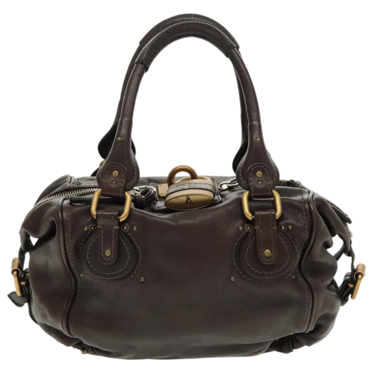 Chloe Paddington Shoulder Bag Leather Brown Gold Auth am7087