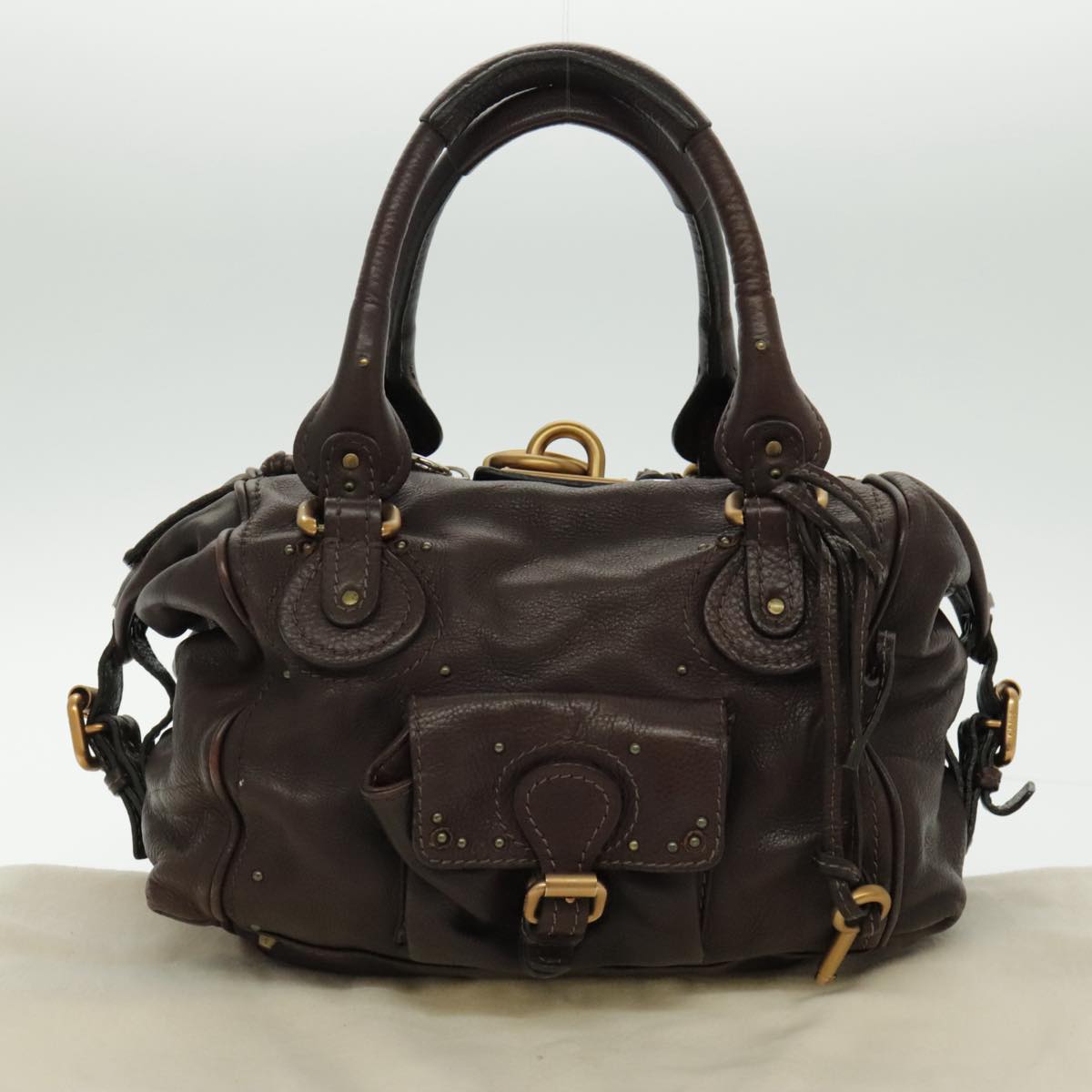 Chloe Paddington Shoulder Bag Leather Brown Gold Auth am7087