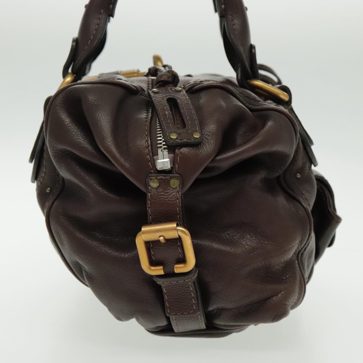 Chloe Paddington Shoulder Bag Leather Brown Gold Auth am7087