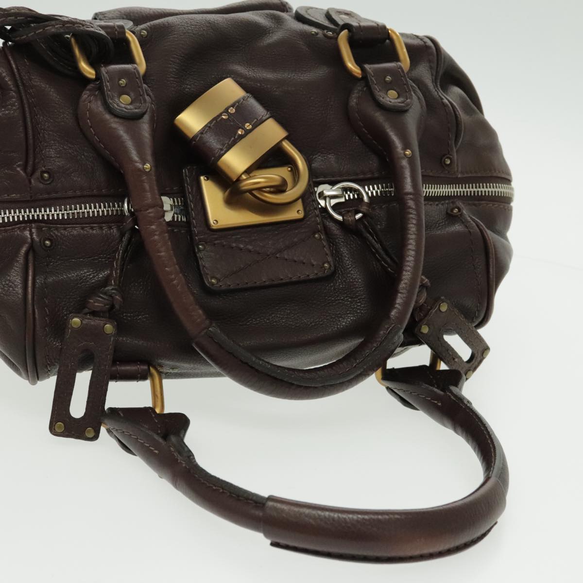 Chloe Paddington Shoulder Bag Leather Brown Gold Auth am7087