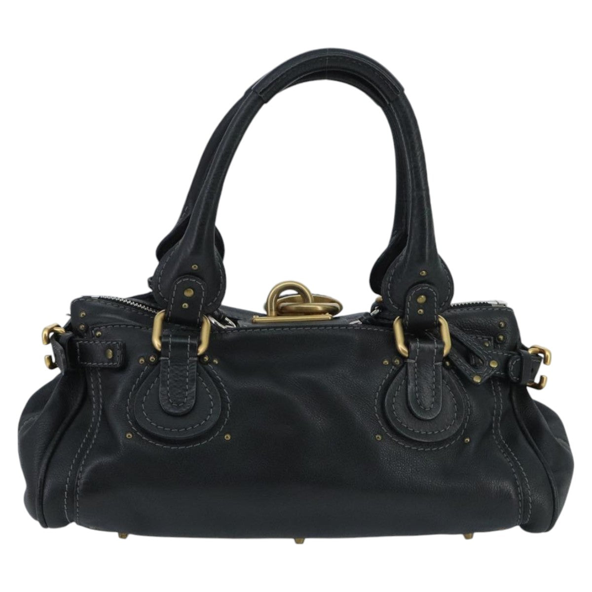 Chloe Paddington Hand Bag Leather Black Gold Silver Auth am7089 - 0