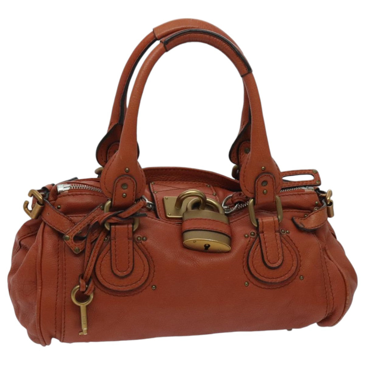 Chloe Paddington Hand Bag Leather Orange Gold Auth am7090